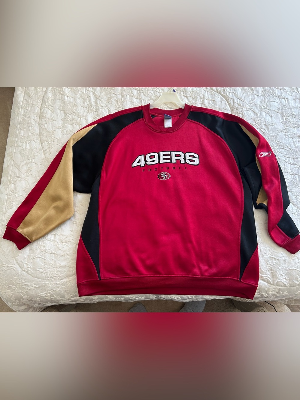 Reebok official NFL Men’s 49ers Crewneck Sweater - Red, Black, Gold
